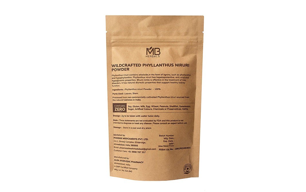 MB Herbals Phyllanthus Niruri Powder, Wildcrafted   Pack  100 grams